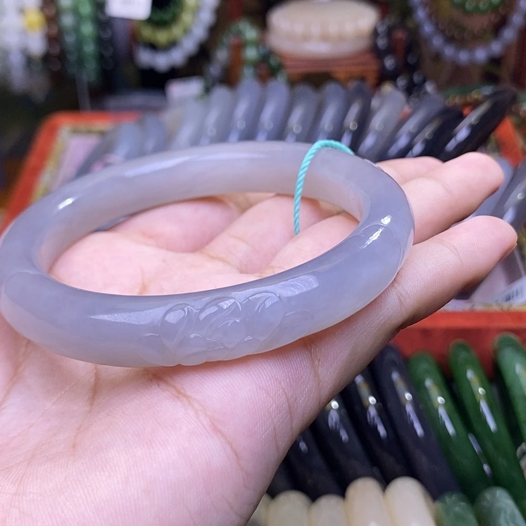 和田玉未镶嵌颈饰60福利浓烟紫莲花手镯