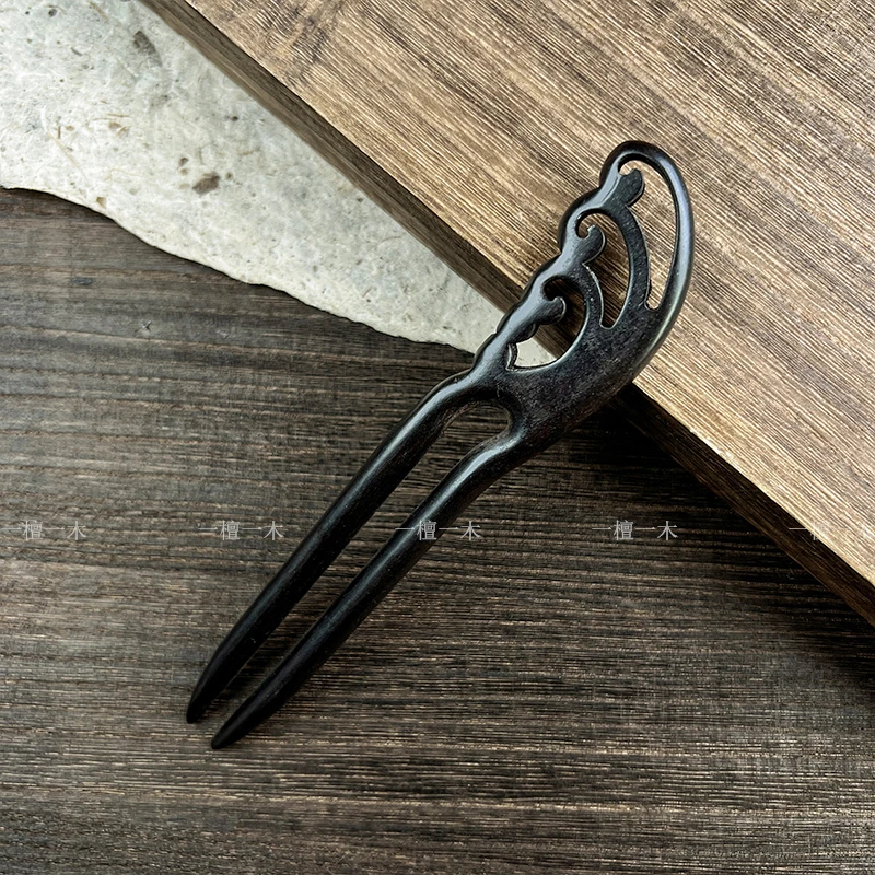 半面蝶丨黑檀木u型双钗发簪子女高级国风新中式简约发钗丸子头饰