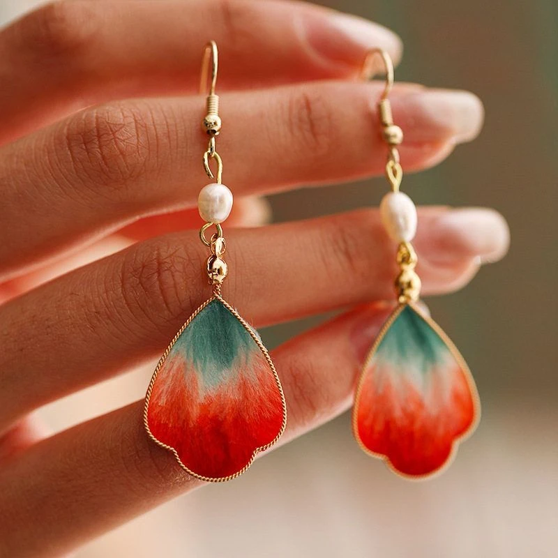 铜合金亚克力耳饰 新中式绒花耳环蝴蝶新中式耳饰女高级感国风耳