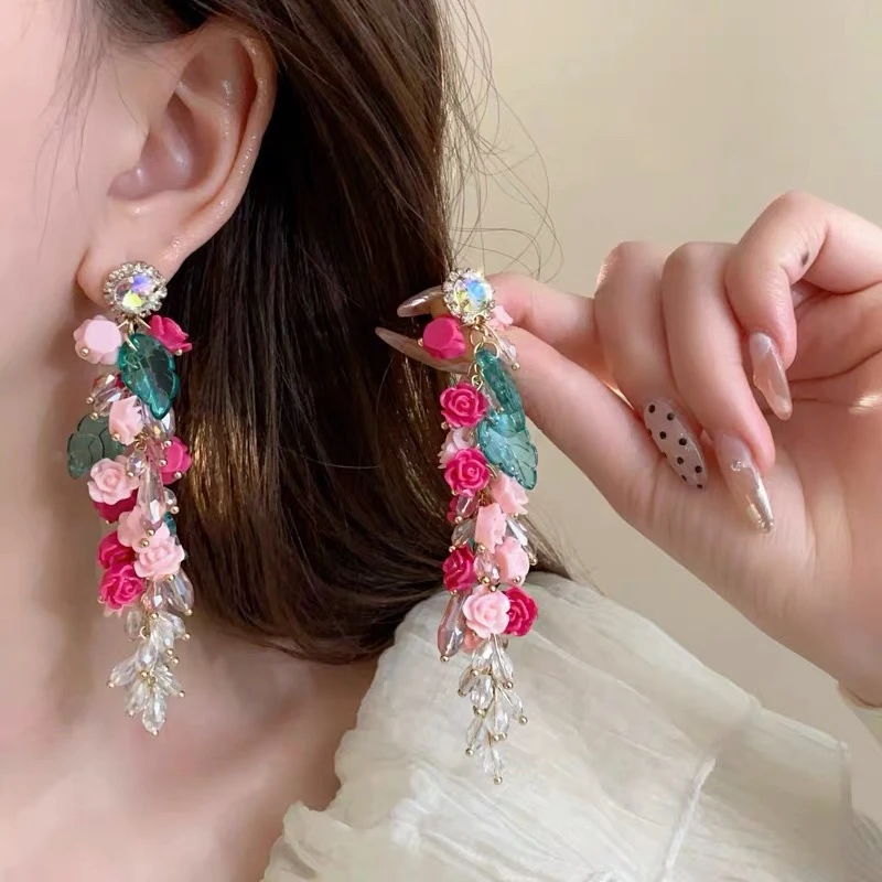 铜合金耳饰 四季小清新复古手工重工流苏耳饰耳环气质轻奢长款