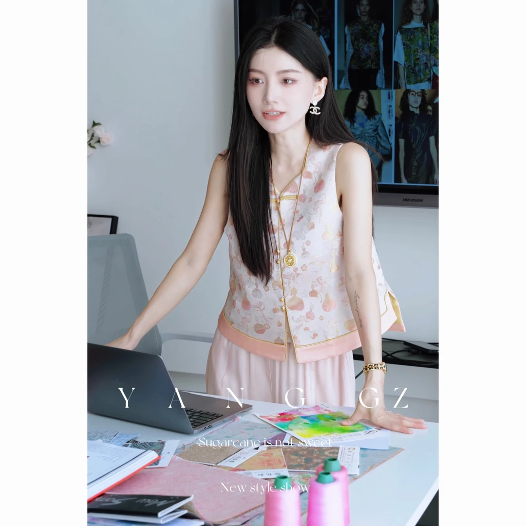 YANG GZ【代代福禄】新中式葫芦纹V领开衫马甲女 GZ5152GL657041