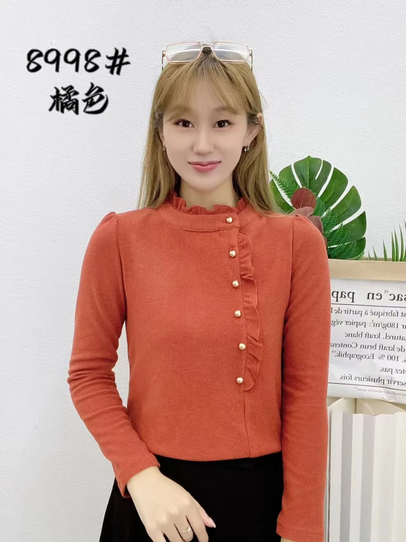 长袖针织气质显瘦冬季秋冬保暖木耳边厚款衬衫时尚修身半高领百搭