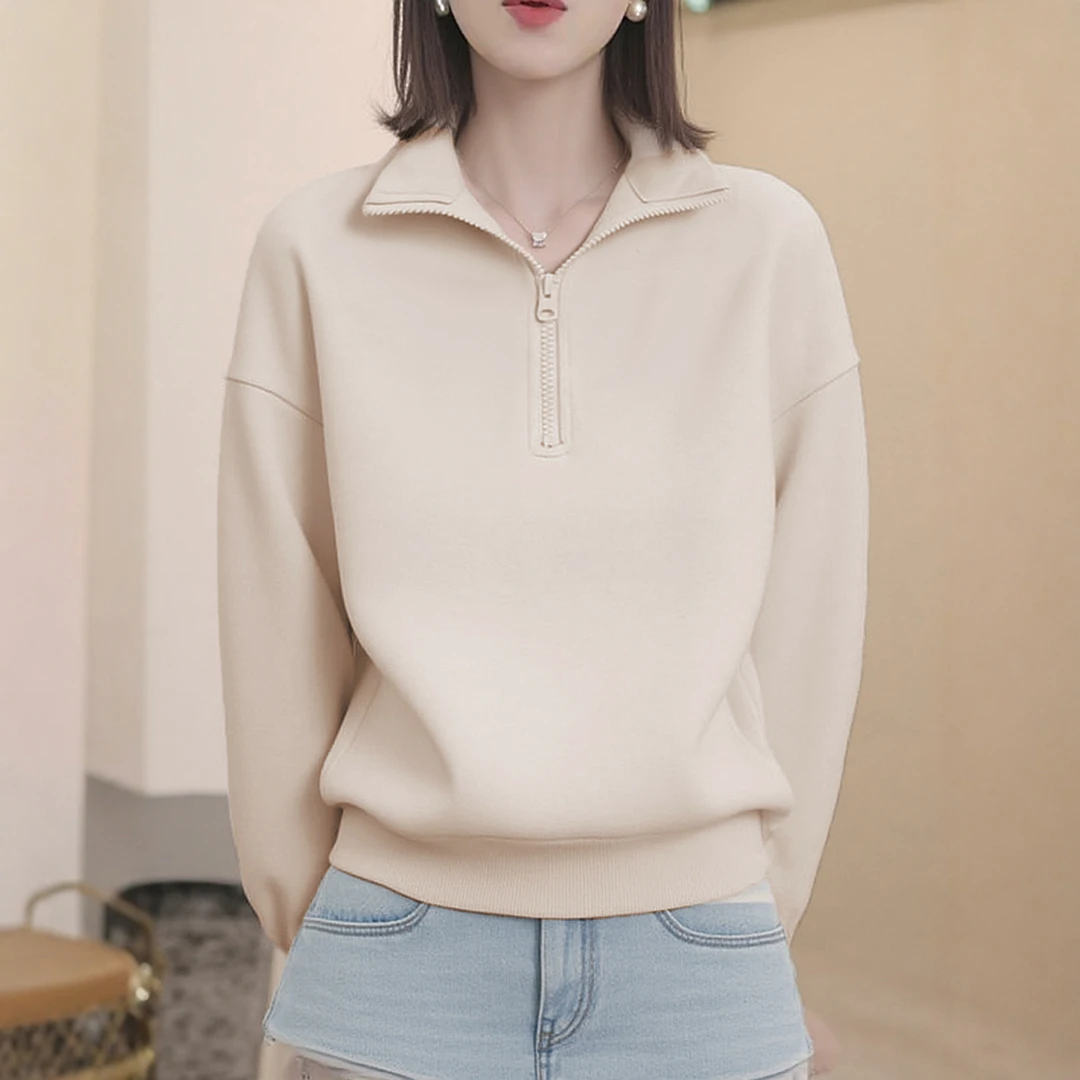 品牌新款立领卫衣纯棉半拉链polo大码高级感显瘦减龄女装时尚上衣