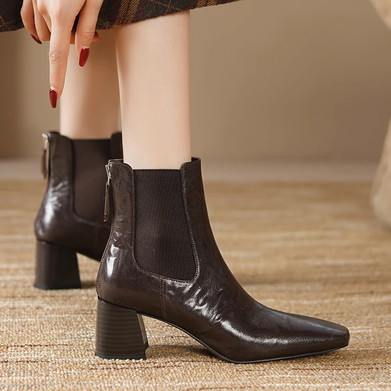 （跟高5.5cm）2024秋冬法式复古尖头短靴8628