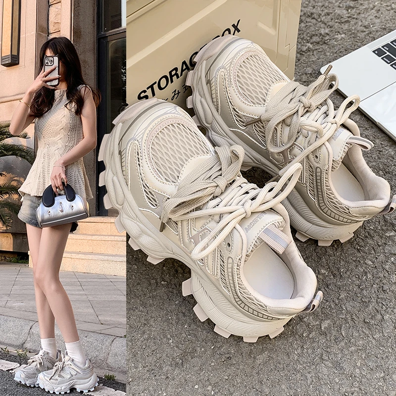 韩版厚底夏季透气增高运动鞋百搭时尚休闲透气明星同款运动鞋女鞋