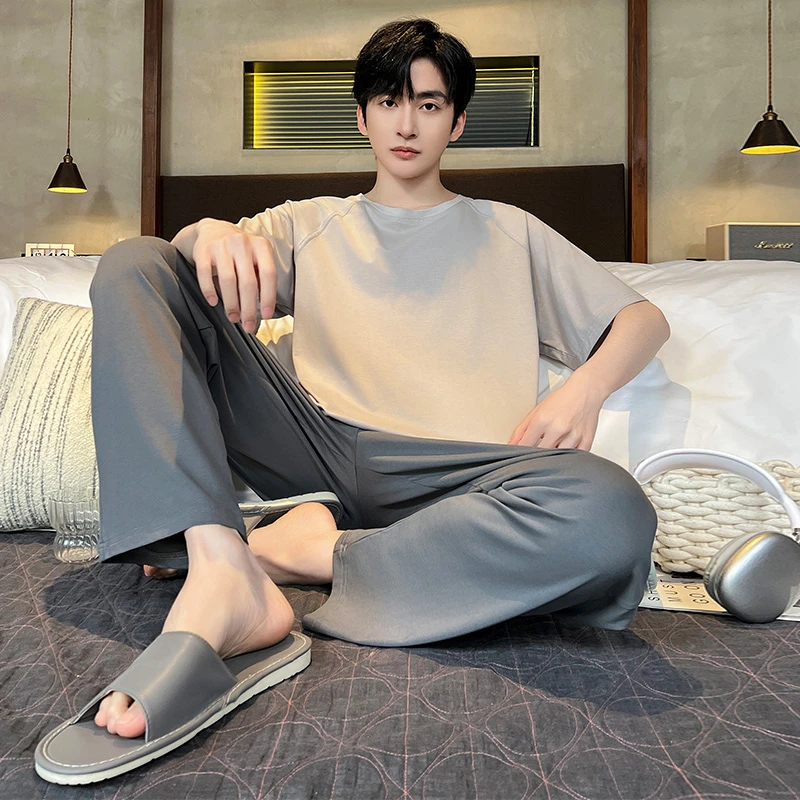 【短袖长裤】男士莫代尔棉家居服夏季冰丝休闲居家睡衣套装