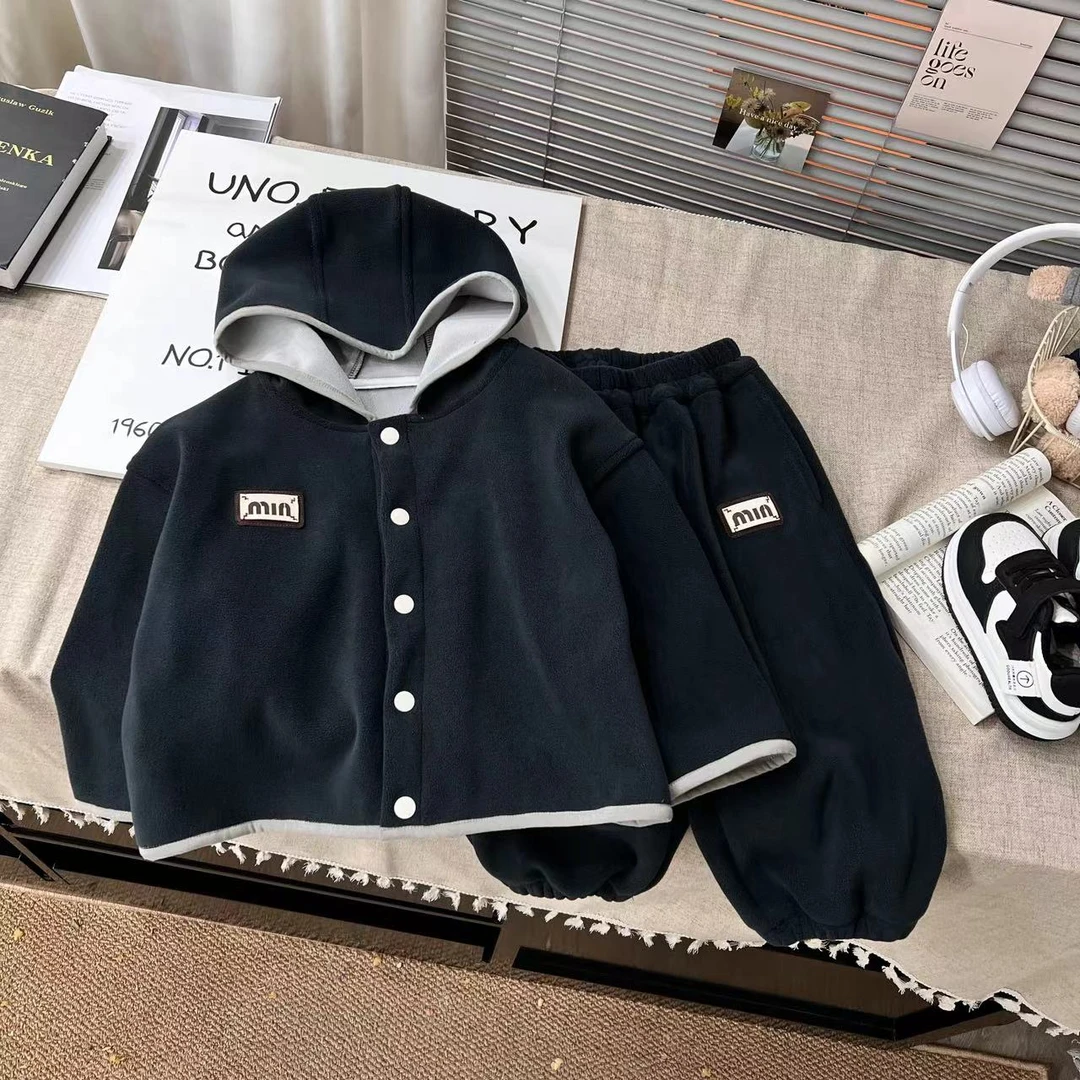 2025春秋新款儿童深秋款双面奥利绒韩版连帽外套