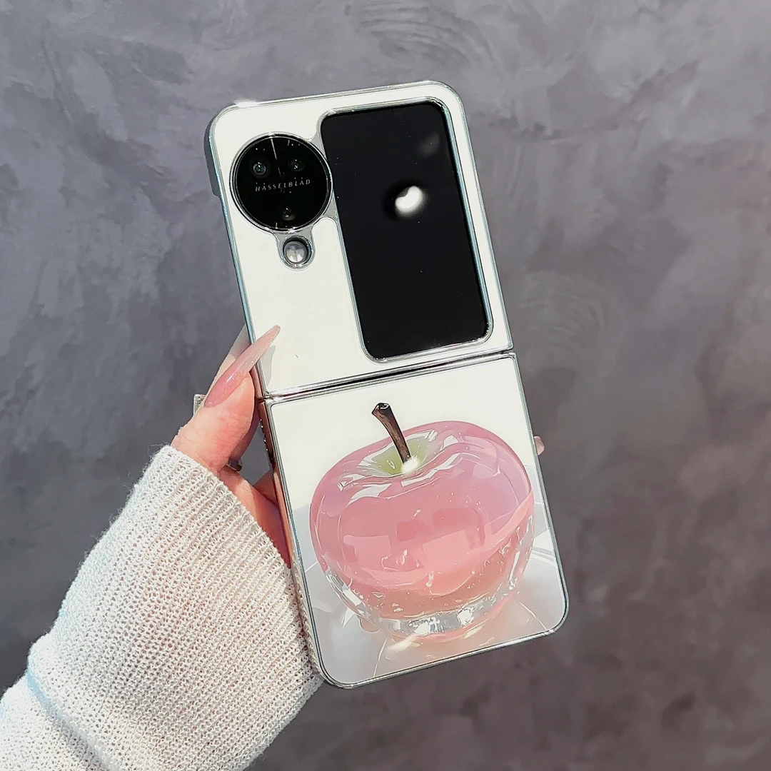 适用【OPPOFINDN3FLIP】水晶苹果草莓电镀玻璃折叠防摔手机壳女款