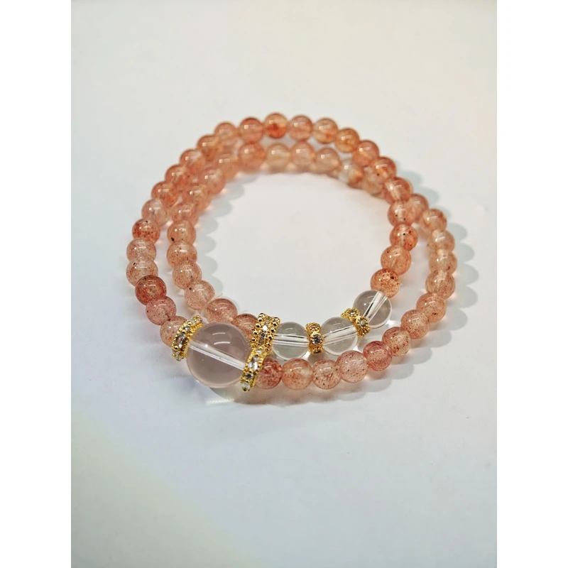 【0004】招正缘 稳人际 粉晶搭配白水晶双圈天然水晶手串