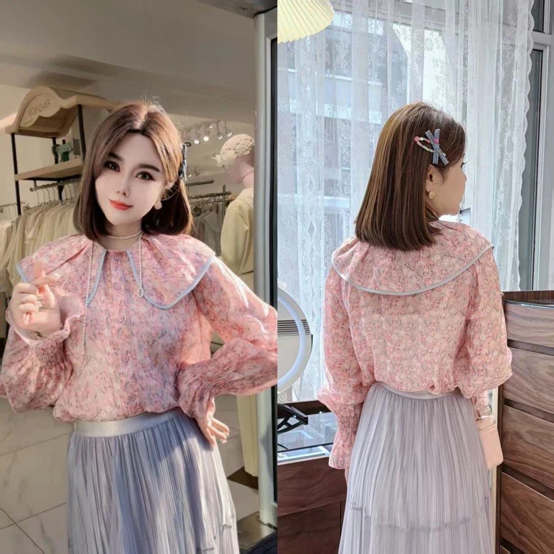 闺蜜精品021217【姿态】娃娃领碎花衫