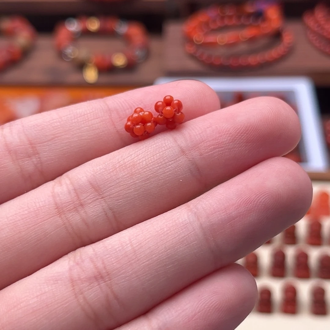 南红玛瑙南红未镶嵌42小米珠球一对