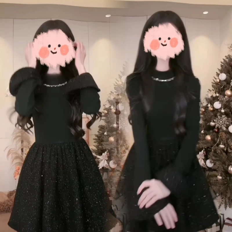 赫本风设计感贵气掐腰小黑裙气质连衣裙秋冬显瘦长袖B小众裙子女