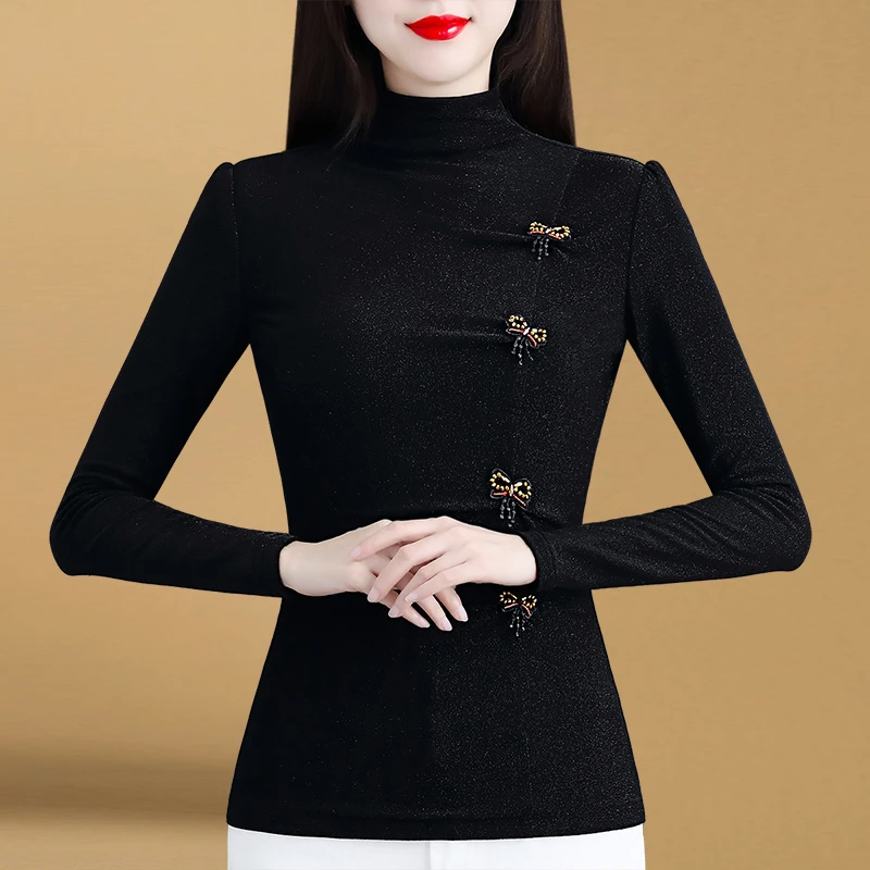 GF#858 小衫女秋冬立领时尚修身洋气显瘦加绒百搭上衣打底衫