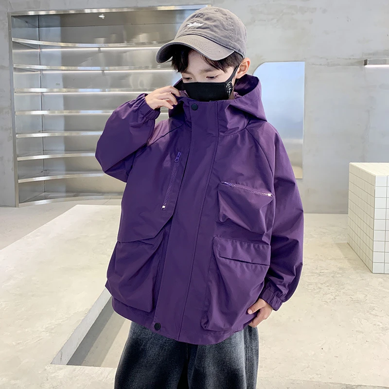 男童工装外套2025新款中大童休闲连帽夹克儿童秋装潮牌上衣