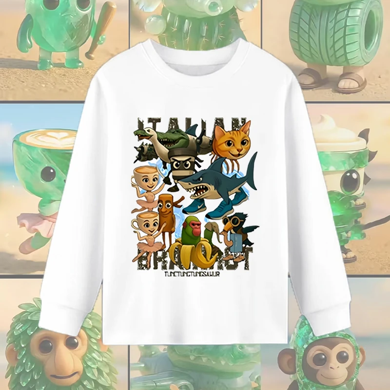 长袖tungtungsahur通通哥木棍人抽象山海经童装卡通纯棉秋季上衣