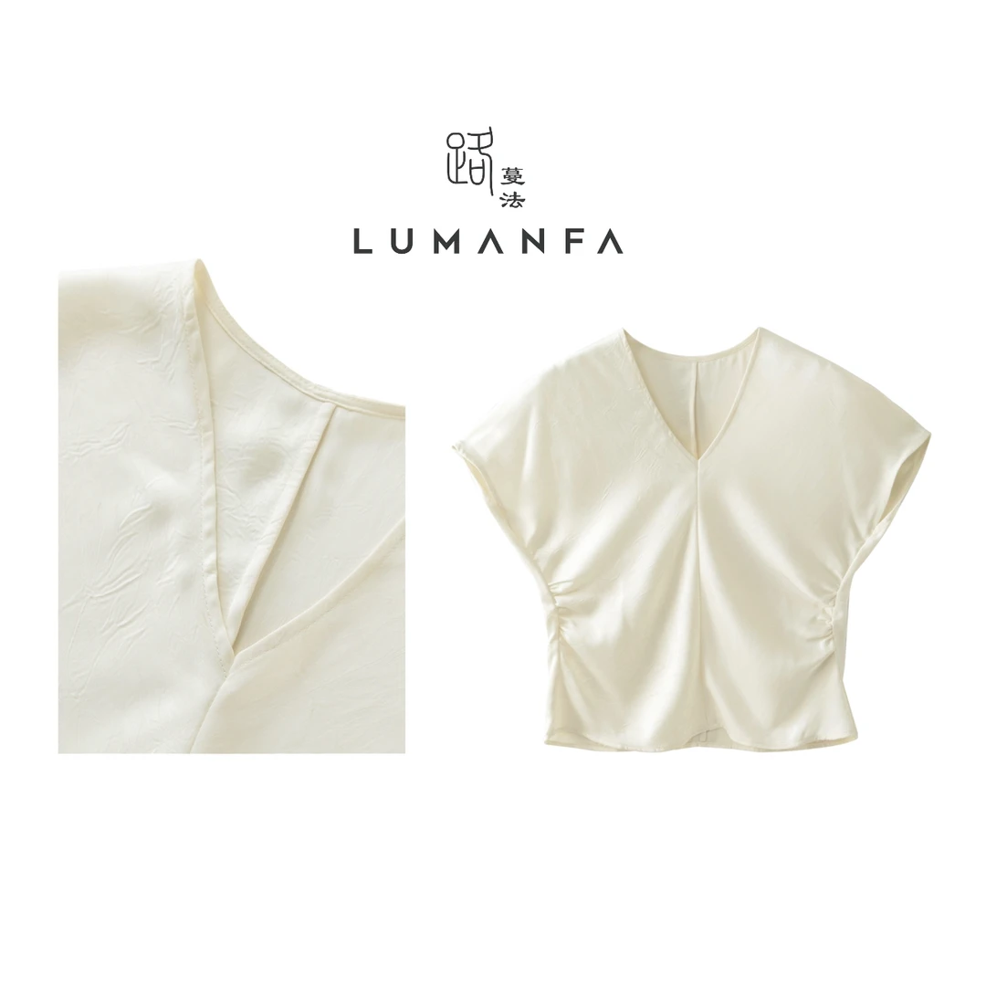 【清歌0.2版】夏季新款百搭气质简约显瘦小众v领上衣MF-1047