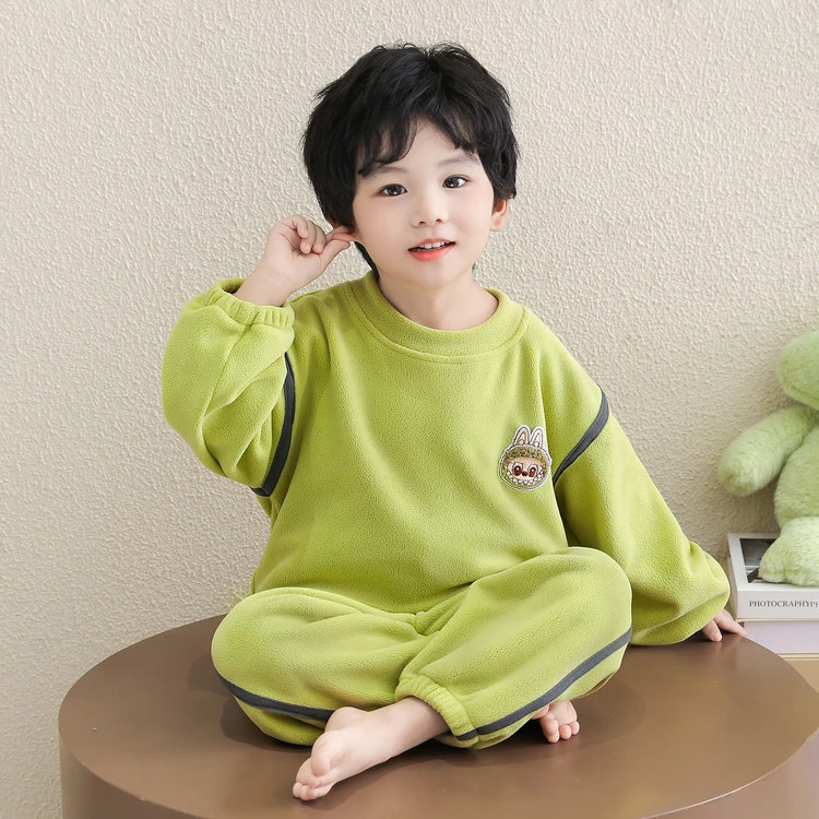 男童法兰绒睡衣秋冬新款2025男宝宝冬季奥利绒家居服保暖分体套装