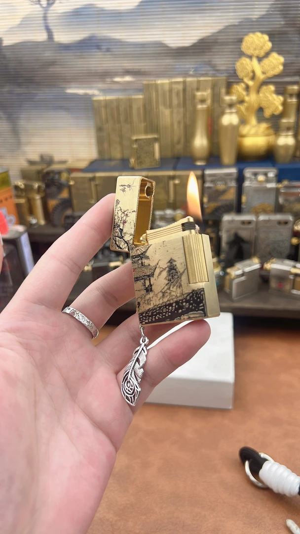 新款纯黄铜煤油打火机侧滑砂轮点火长续航剑来填漆工艺送男友礼物