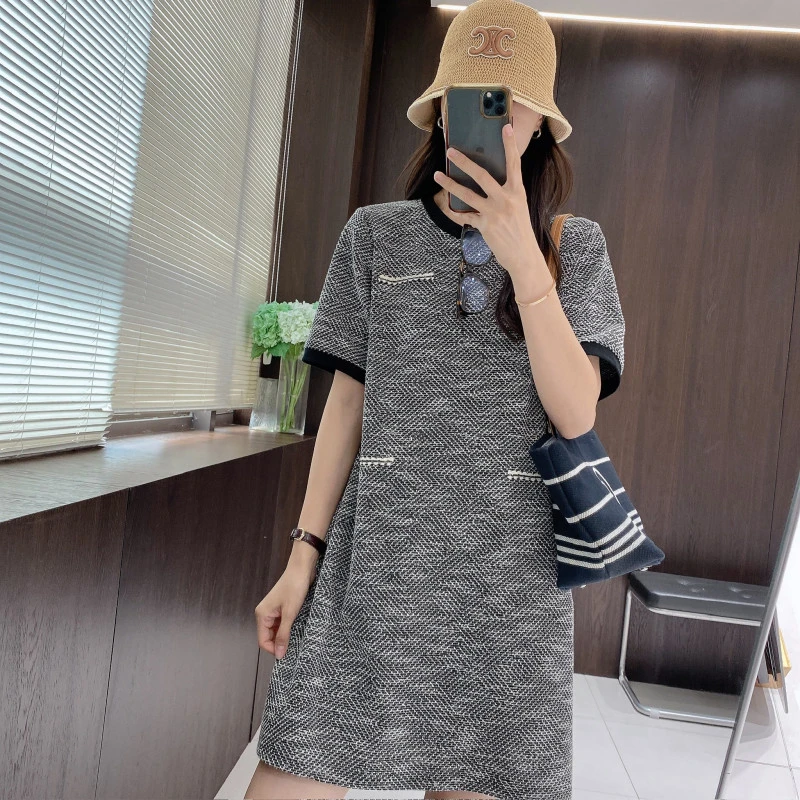 IMFLY金小金自制女装 连衣裙DYQ739夏季小香风气质遮肉显瘦T恤裙