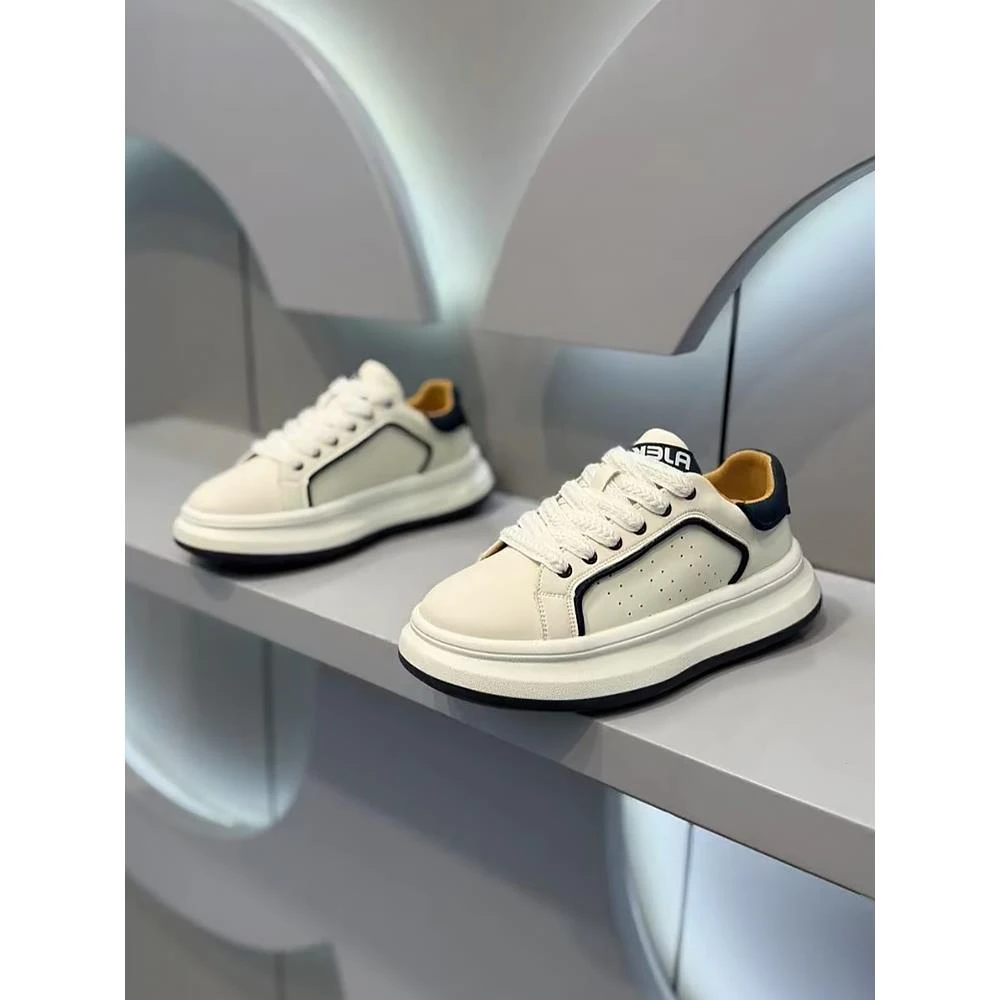 2025年秋冬新款男鞋皮面青春潮流休闲板鞋厚底增高小众低帮运动鞋