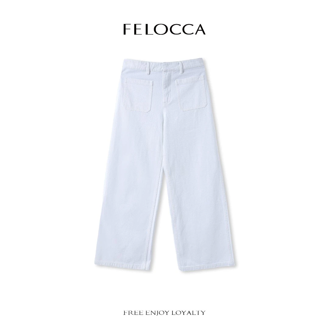 【FELOCCA】春款奥家双口袋经典薄款百搭白色直筒休闲牛仔裤CC2623