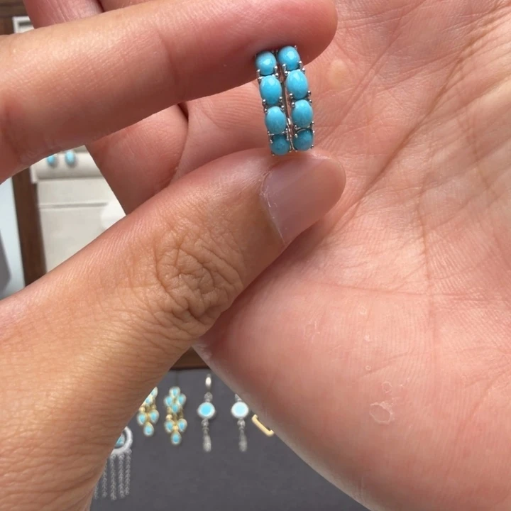 绿松石银S925镶嵌耳饰