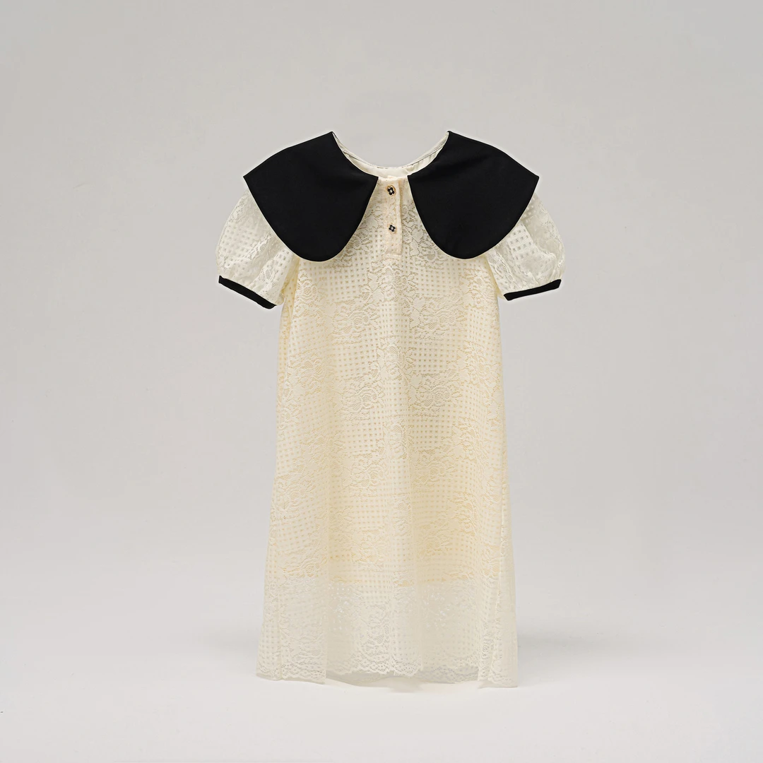 7176新款夏季女童大翻领提花百搭公主风连衣裙25030002