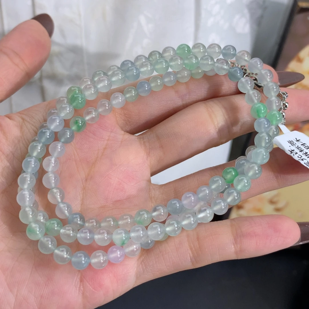 翡翠未镶嵌手串卡5正冰马卡龙项链