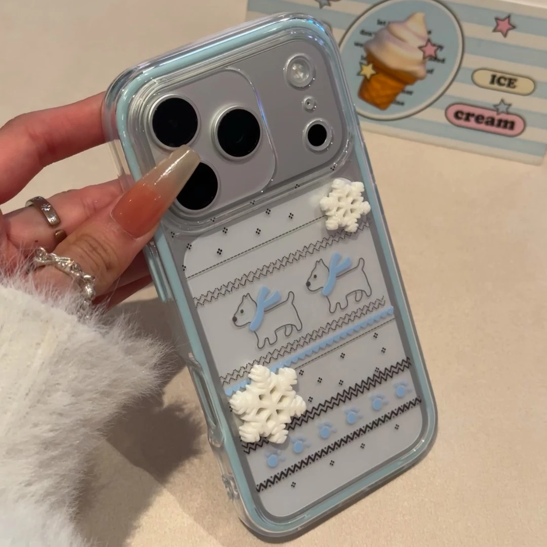 立体雪花小狗二合一果冻适用苹果17手机壳iPhone16/15防摔13男女