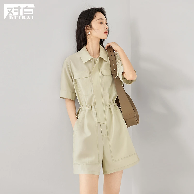 对白莱赛尔时尚工装连衣短裤女2025夏季新款小个子气质休闲连体裤