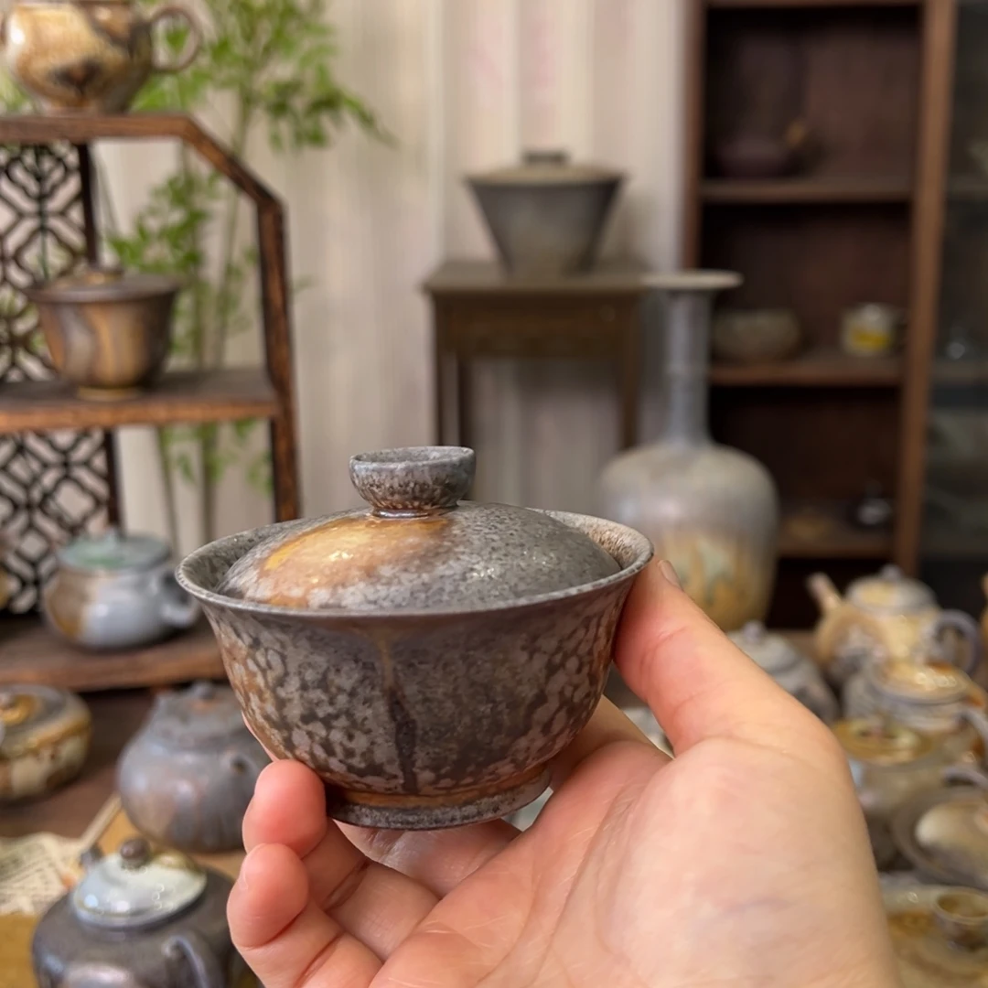 54中白精品马蹄盖碗柴烧