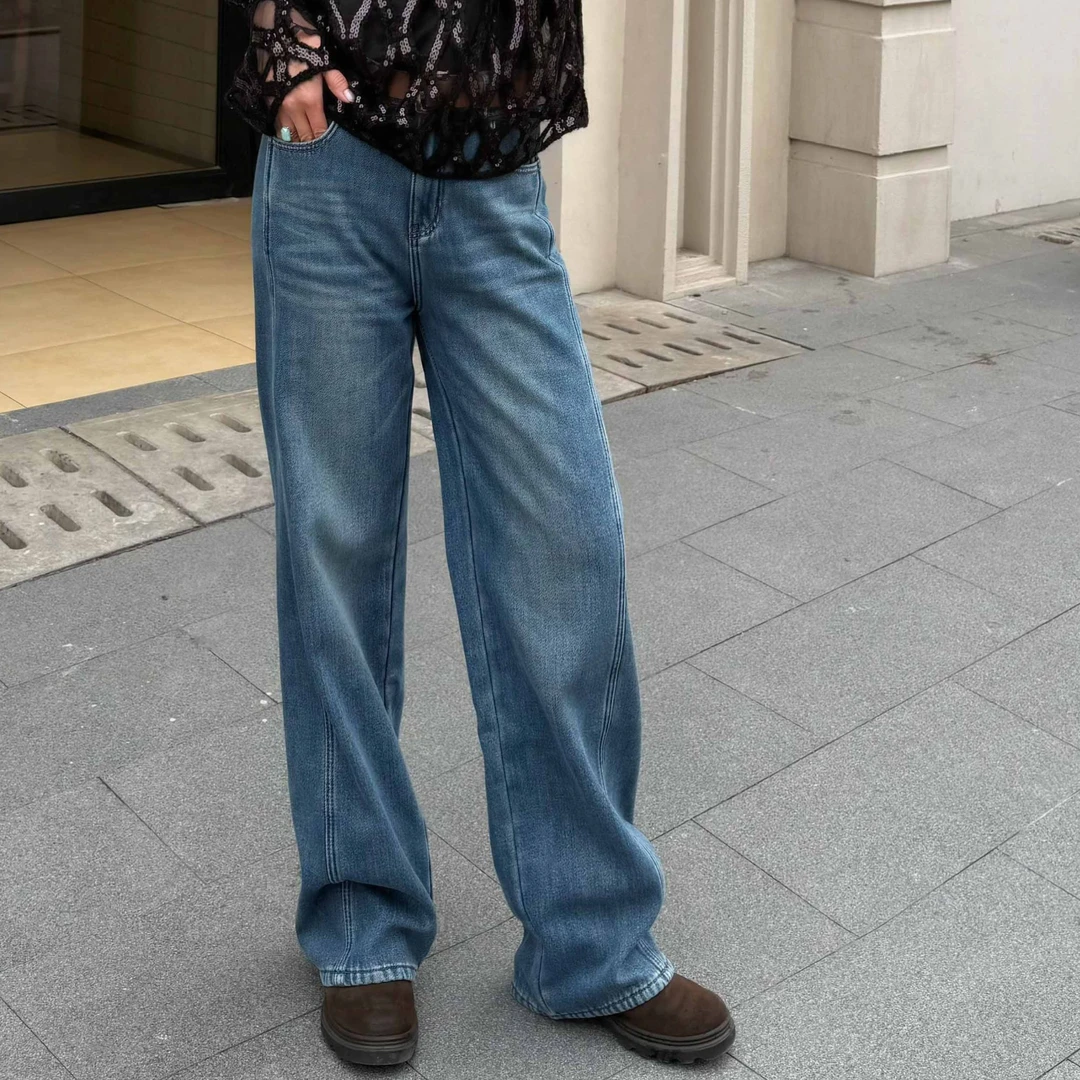 MUBINE 冬季新款时尚百搭高腰显瘦加绒牛仔裤 24270