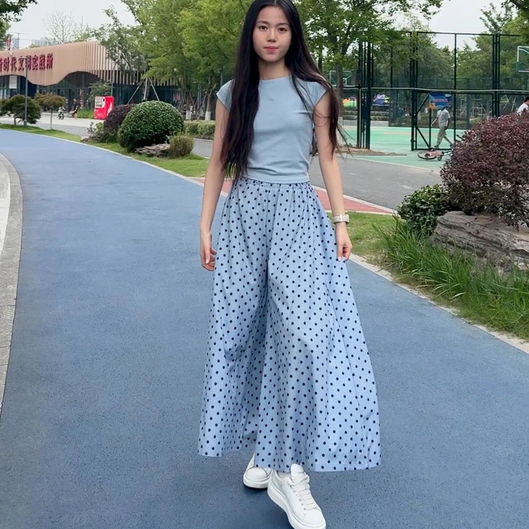 女童夏季时尚套装2025新款洋气无袖T恤波点裙裤两件套时髦