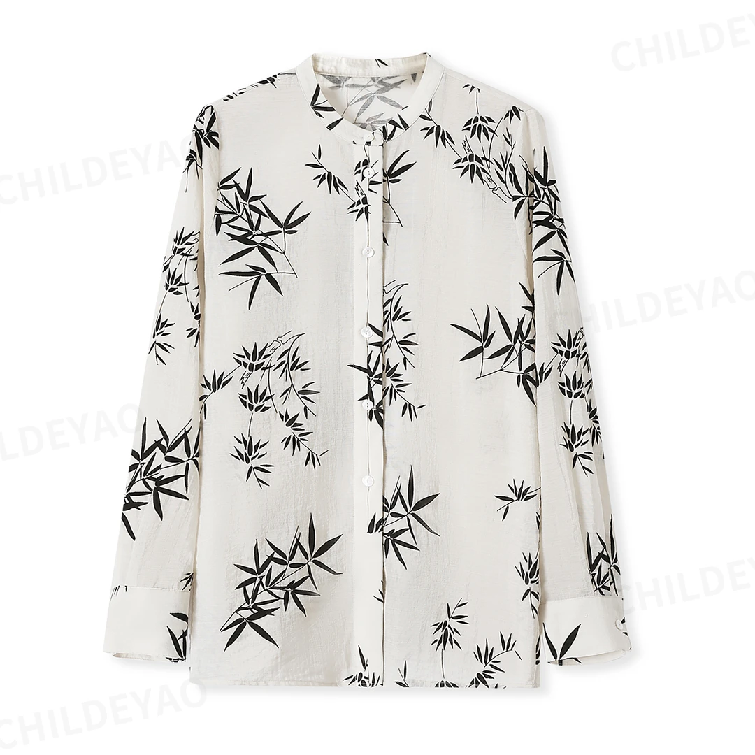 『竹·韵』国风植绒印花百搭舒适衬衫S406002