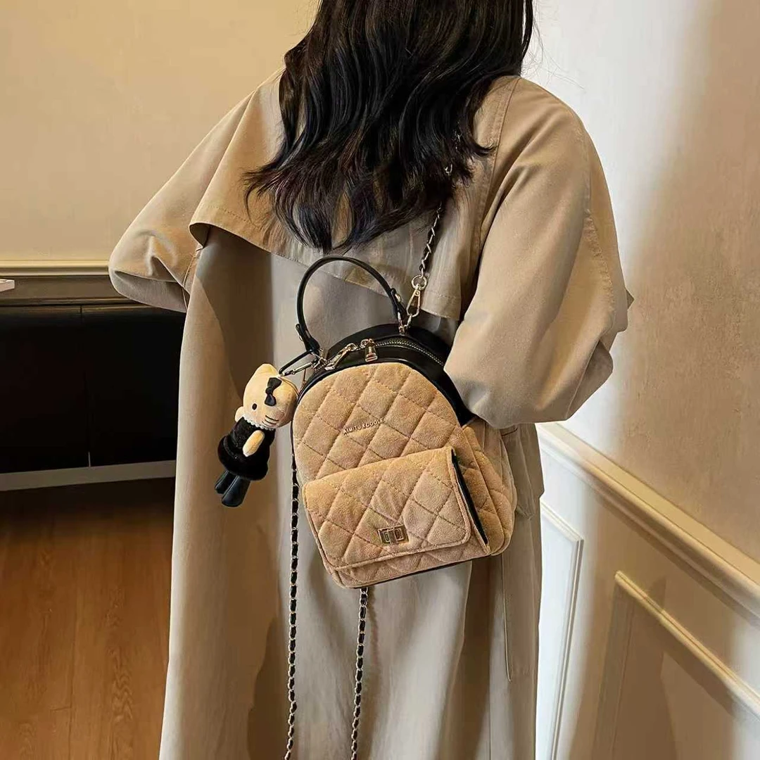 COOLE2025新款时尚菱格绣线设计手提斜挎包小众日常百搭双肩包