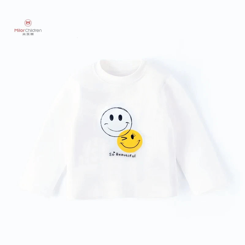 米乐熊儿童百搭后开扣笑脸T恤0579