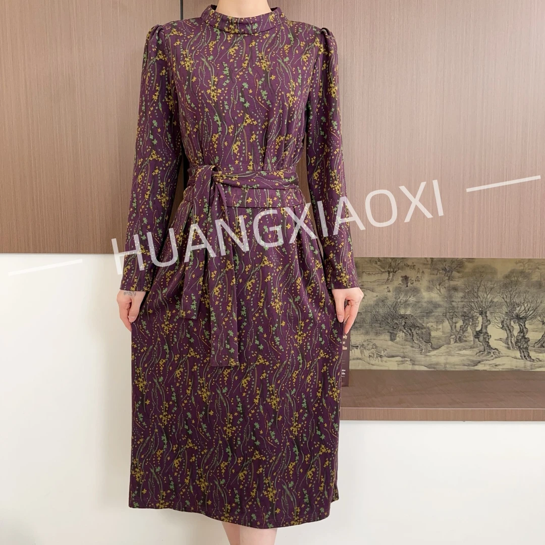 HUANGXIAOXI 紫罗兰繁星碎花秋冬法式气质连衣裙ZF-1260