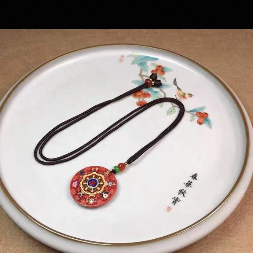 含辰砂工艺品红砂彩绘款八宝罗盘吊坠