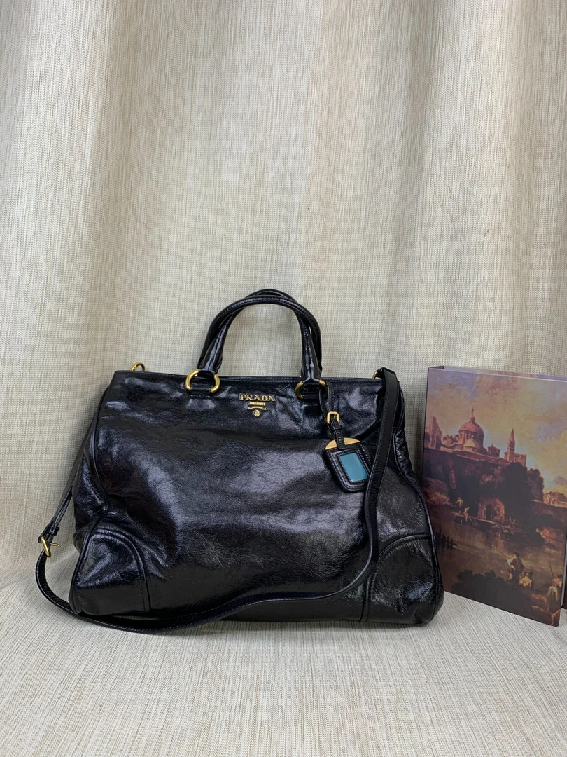 95新 Prada/普拉达 黑金手提斜跨包/ZH07704053/4053/护