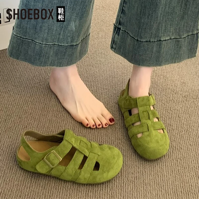 SHOEBOX鞋柜复古勃肯鞋女百搭2025新款夏外穿猪笼镂空单鞋