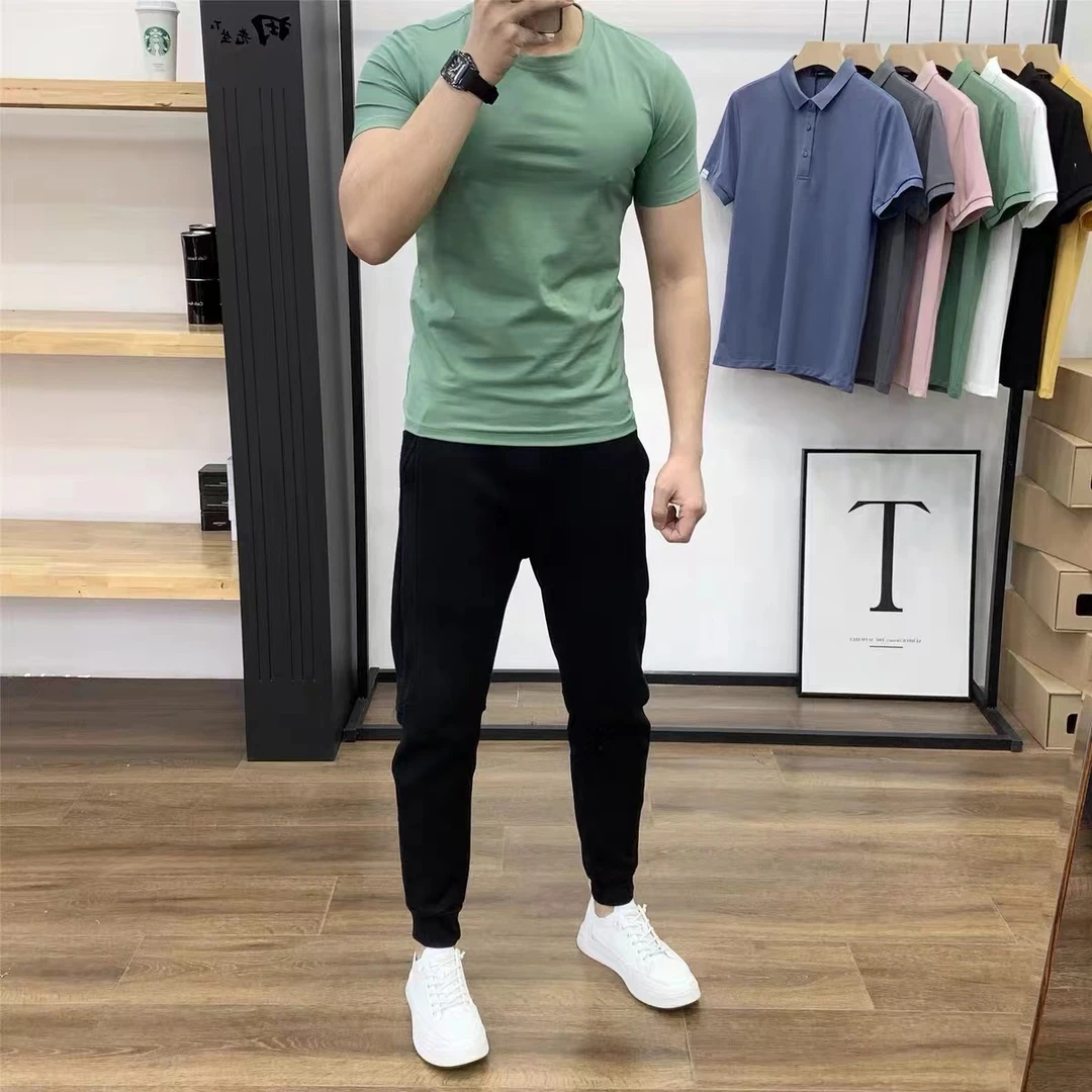 商务短袖t恤夏季修身简约薄款纯色透气(手提袋包装)【情侣款】-8008