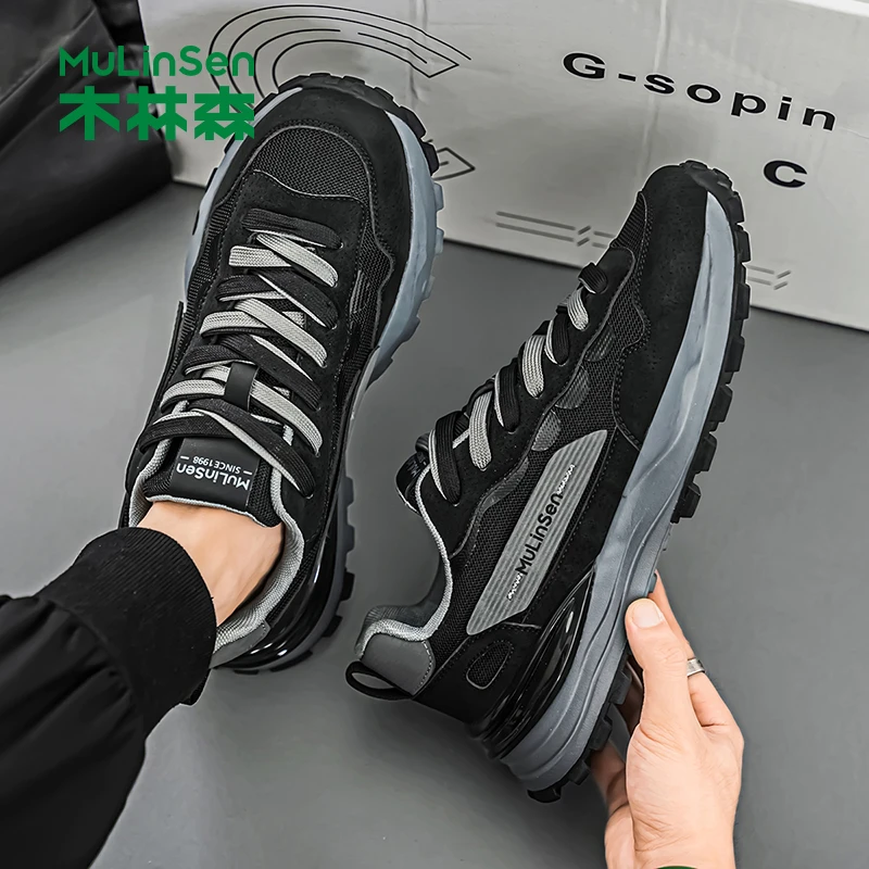 木林森男鞋2025新款秋季网面透气休闲运动鞋男士耐磨阿甘老爹潮鞋