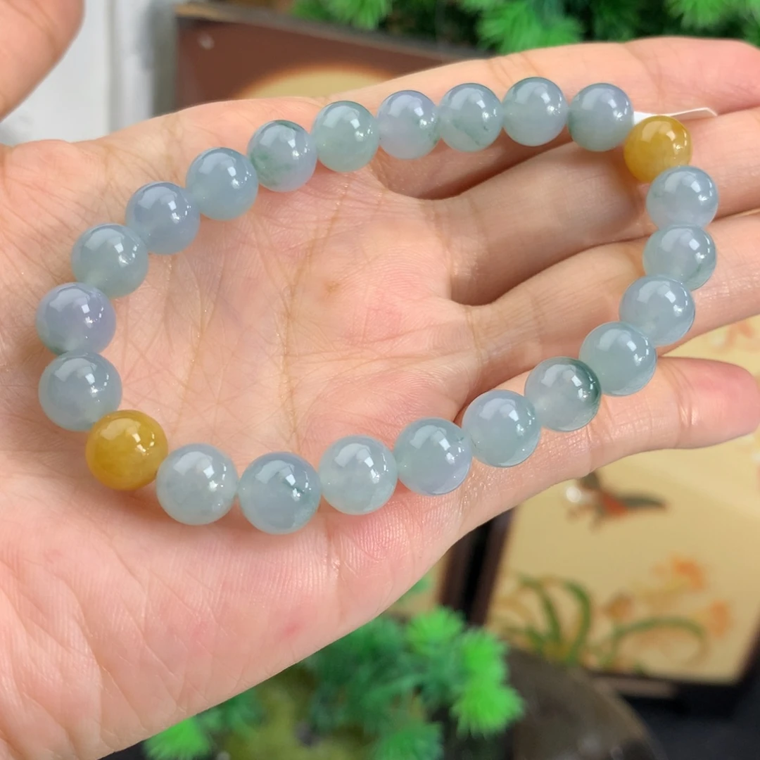 翡翠未镶嵌手串卡8胶润蓝飘花手串