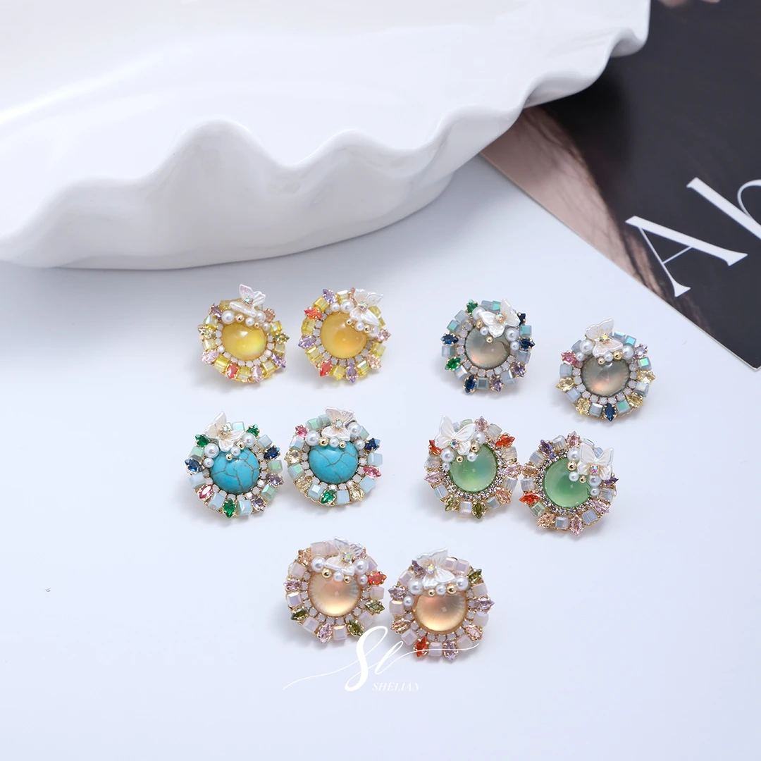 铜合金锆石耳饰 272#实物超美~法式轻奢耳钉蝴蝶耳环设计感小众