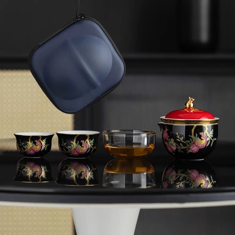 时来运转旅行茶具套装办公室商务出差户外专用便携式带盖快客杯