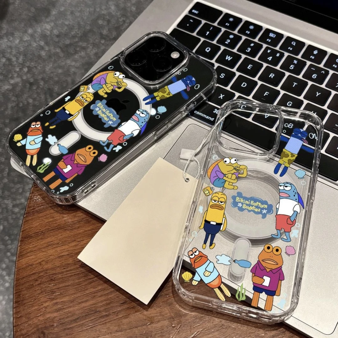 比奇堡路人鱼适用苹果16Promax手机壳iPhone15亚克力14可爱13磁吸