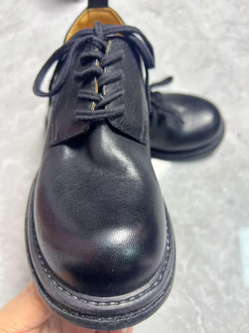 马皮单鞋英伦风厚底时尚百搭INS黑色圆头德比鞋