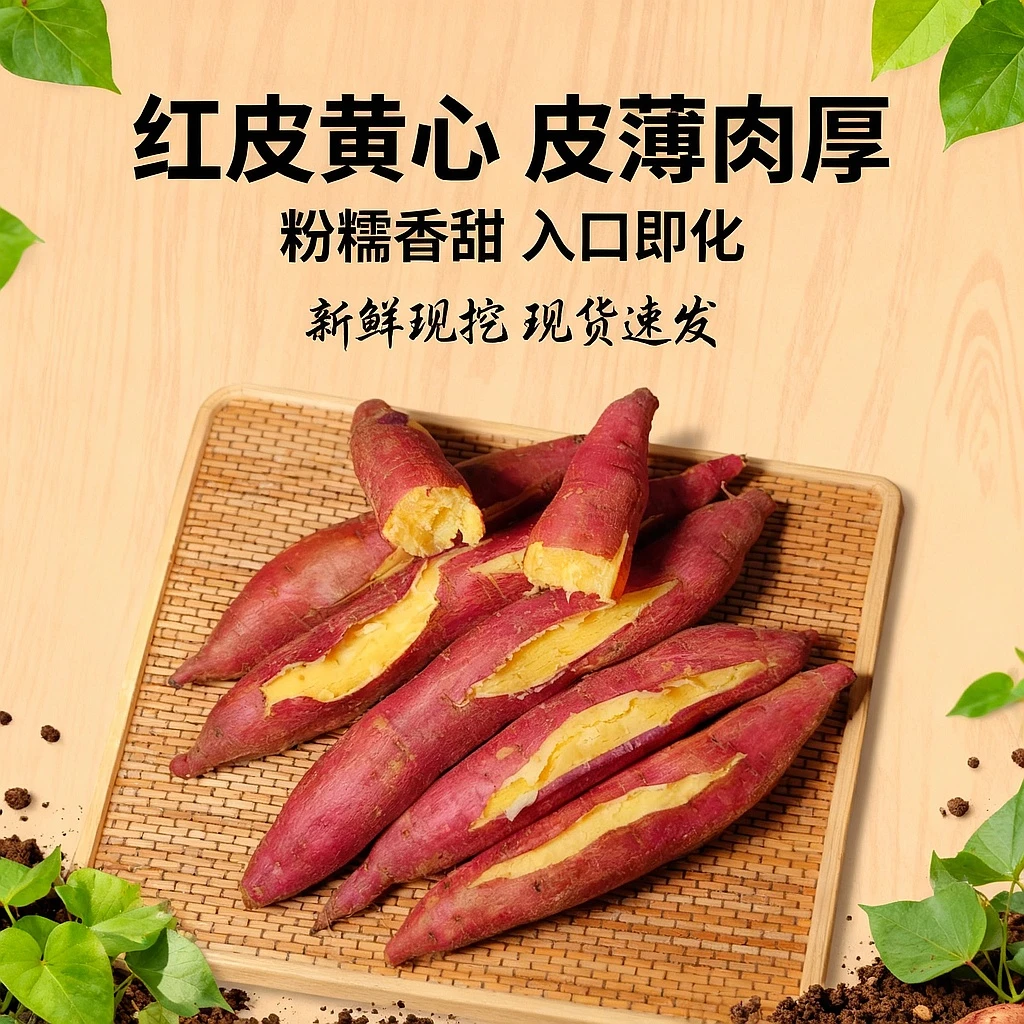 陕西正宗板栗红薯新鲜现挖粉面干甜非小香薯番薯地瓜5斤烤红薯