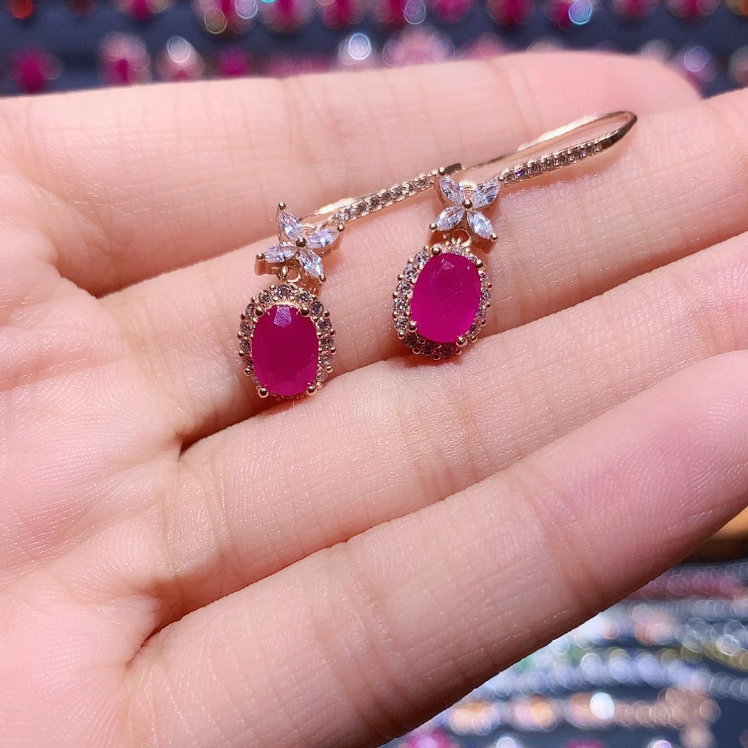 耳饰红宝石银S925镶嵌