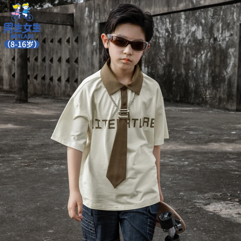 男生女生男大童潮流领带字母短袖T恤NJTAJ24004*